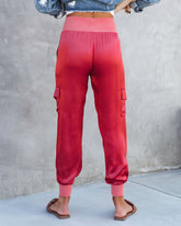 Luxe Look Satin Pocketed Joggers - Rust